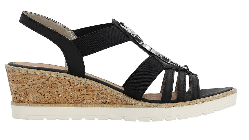 Black Wedge Elastic Sandal - Image 2