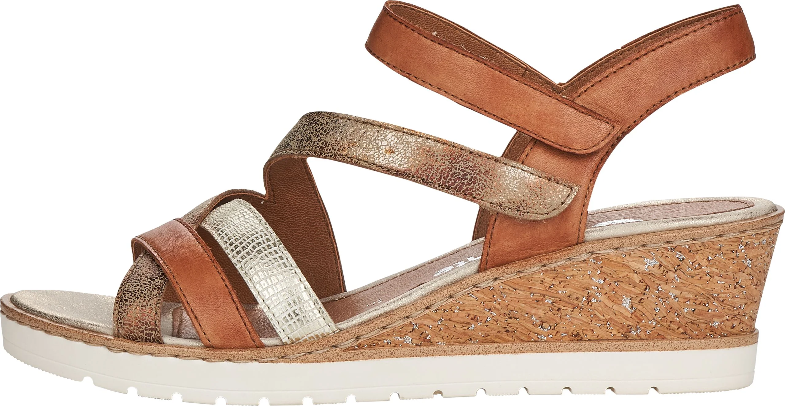 Tan/Gold Criss Cross Wedge Sandal - Image 2