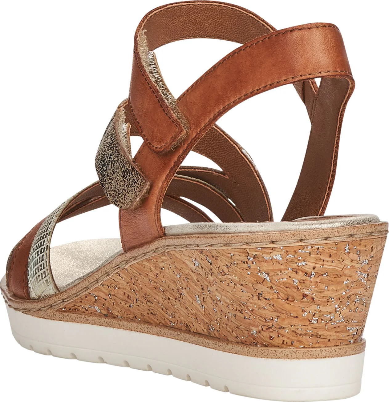 Tan/Gold Criss Cross Wedge Sandal - Image 4