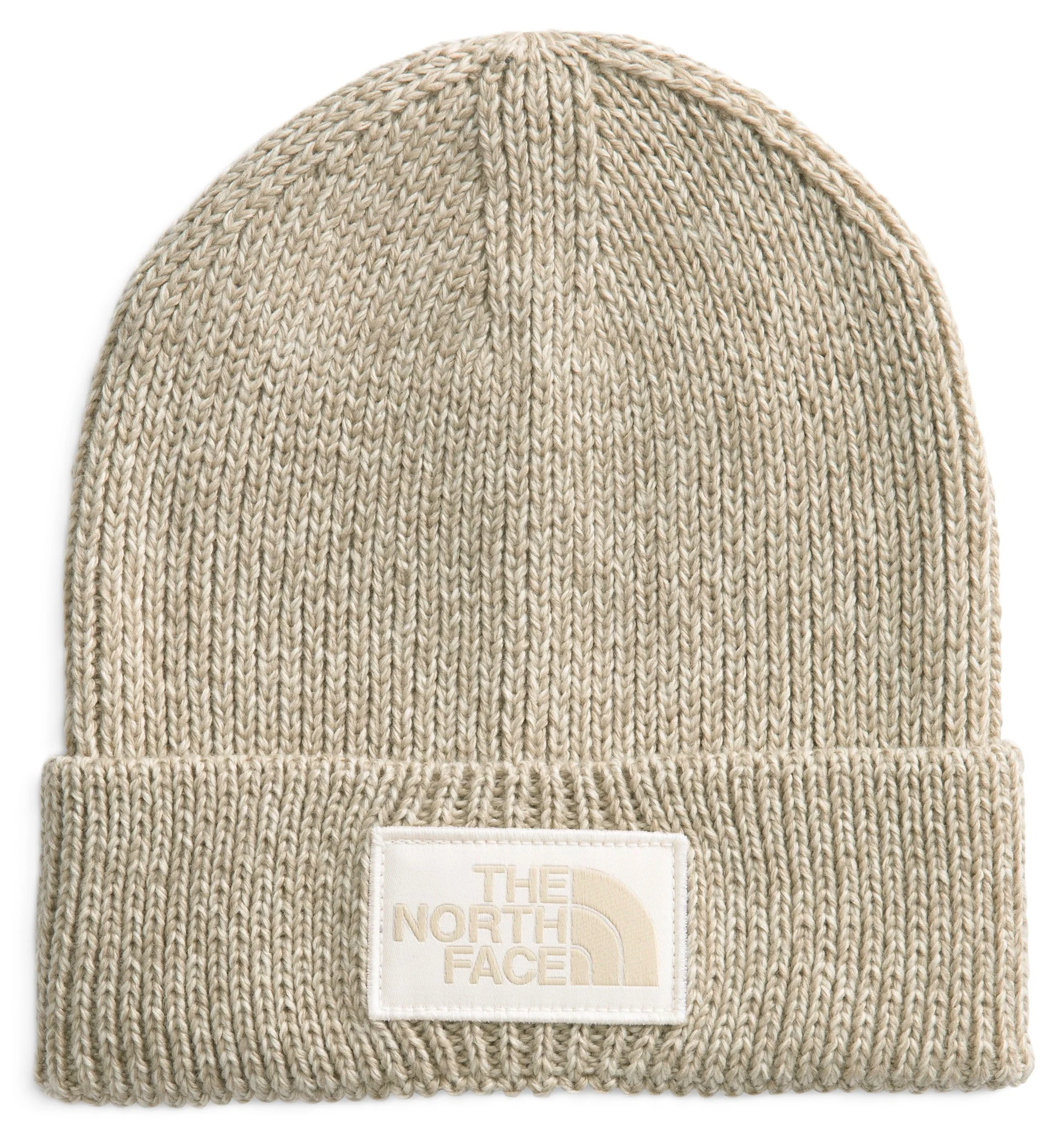 TNF Logo Box Cuffed Beanie Gravel Heather/White Dune