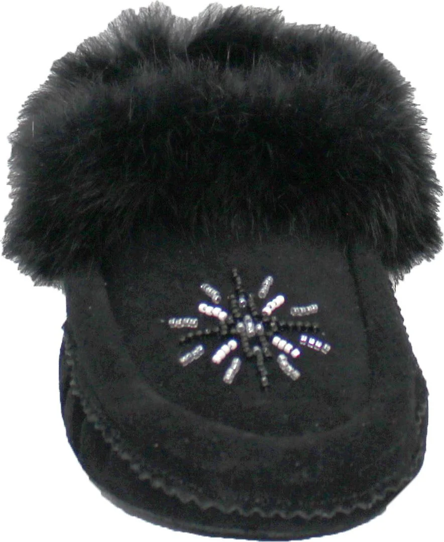 Beaded Mocc With Fur Trim Black - Image 3