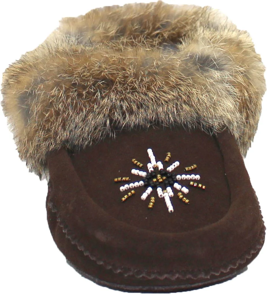Beaded Mocc With Fur Trim Brown - Image 3