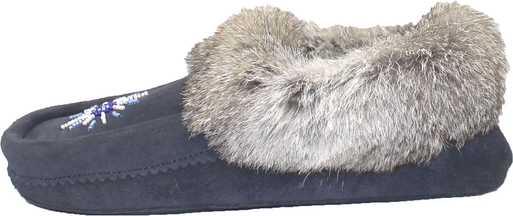 Beaded Mocc With Fur Trim Navy - Image 2
