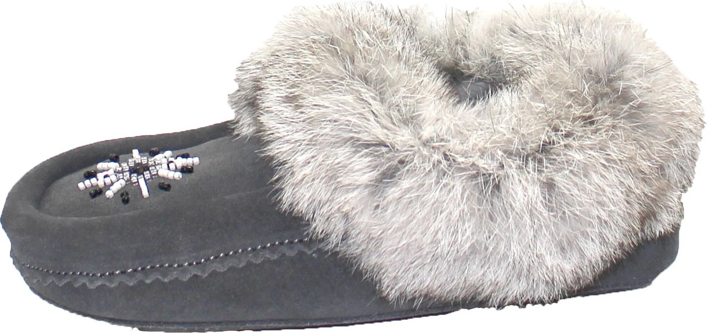 Saskie Charcoal - Kids Beaded Moccasin With Fur - Image 2