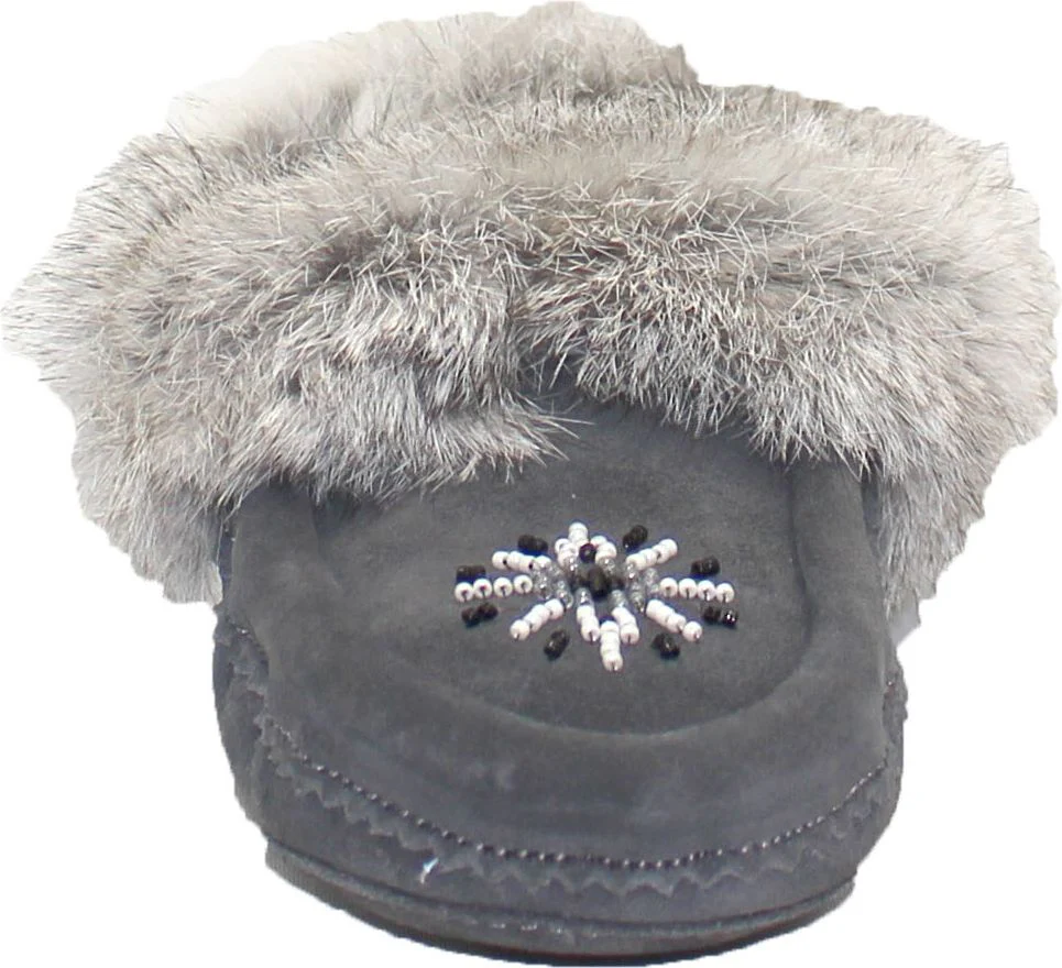 Saskie Charcoal - Kids Beaded Moccasin With Fur - Image 3